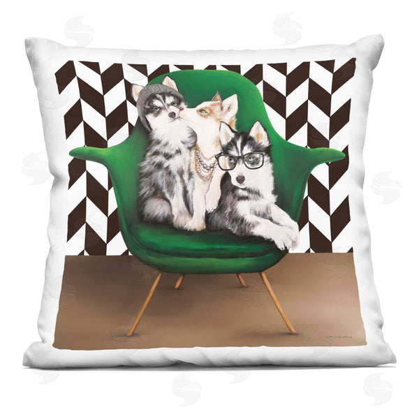 stupell industries Kamdon Kreations | Hipster Dogs Green Mod Chair Chevron Pattern Printed Throw Pillow