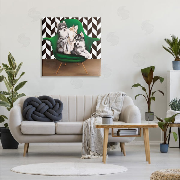 Stupell Industries Kamdon Kreations | Hipster Dogs Green Mod Chair Modern Room Interior Wall Art
