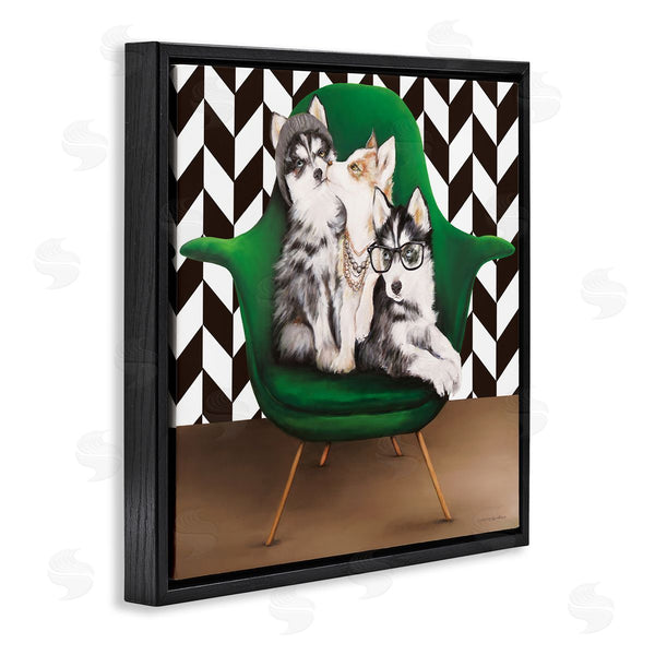 Stupell Industries Kamdon Kreations | Hipster Dogs Green Mod Chair Modern Room Interior Wall Art