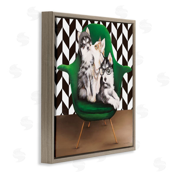 Stupell Industries Kamdon Kreations | Hipster Dogs Green Mod Chair Modern Room Interior Wall Art