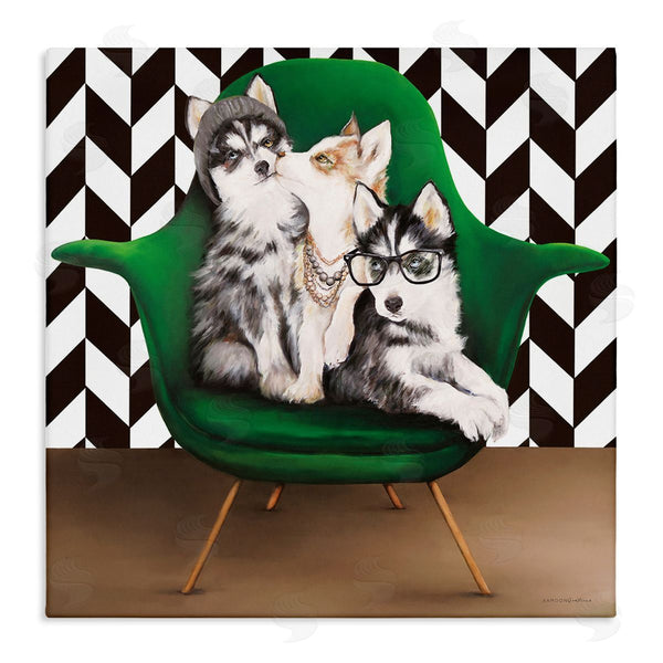 stupell industries Kamdon Kreations | Hipster Dogs Green Mod Chair Modern Room Interior Wall Art