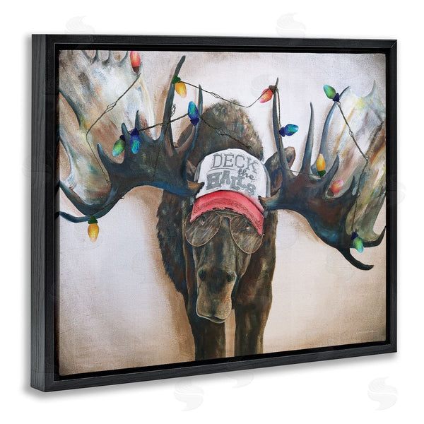 Stupell Industries Kamdon Kreations | Holiday Lights Moose Antlers Deck The Halls Hat Wall Art