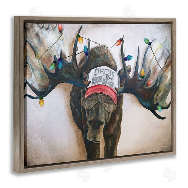 Stupell Industries Kamdon Kreations | Holiday Lights Moose Antlers Deck The Halls Hat Wall Art