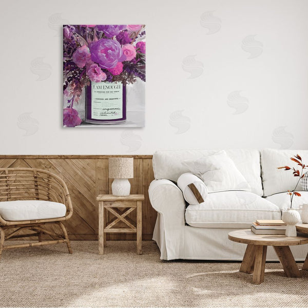 Stupell Industries Kamdon Kreations | I Am Enough Inspirational Phrase Purple Pink Flowers Wall Art