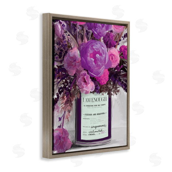 Stupell Industries Kamdon Kreations | I Am Enough Inspirational Phrase Purple Pink Flowers Wall Art