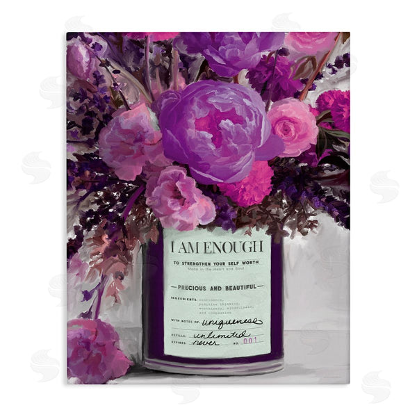 stupell industries Kamdon Kreations | I Am Enough Inspirational Phrase Purple Pink Flowers Wall Art