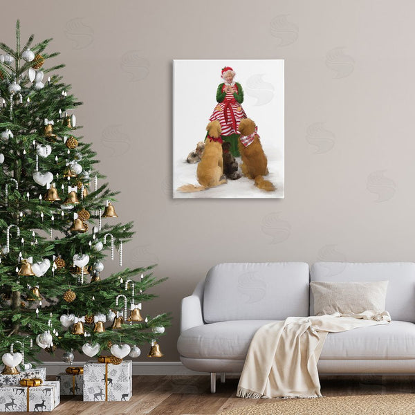 Stupell Industries Kamdon Kreations | Joyful Mrs. Claus & Dogs Holiday Christmas Illustration Wall Art