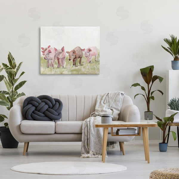 Stupell Industries Kamdon Kreations | Pink Baby Pigs Grazing Farm Grassland Pasture Wall Art
