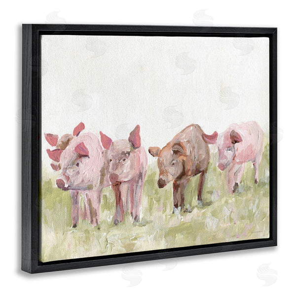 Stupell Industries Kamdon Kreations | Pink Baby Pigs Grazing Farm Grassland Pasture Wall Art