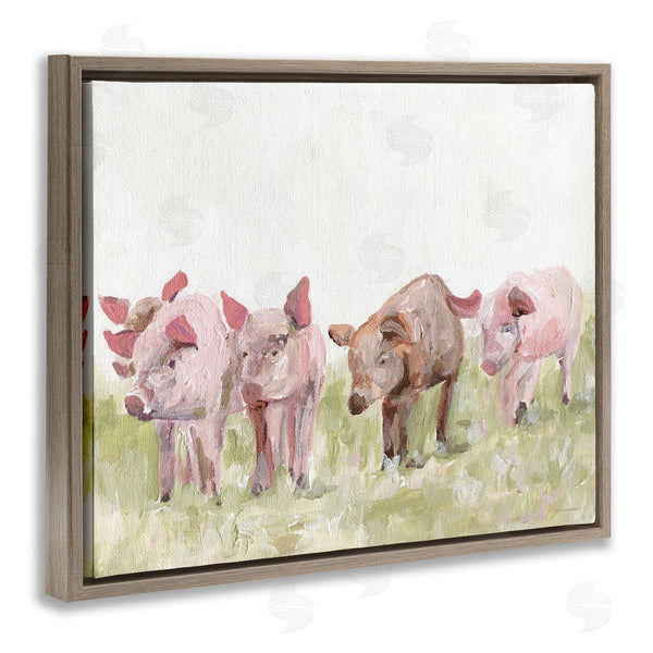 Stupell Industries Kamdon Kreations | Pink Baby Pigs Grazing Farm Grassland Pasture Wall Art