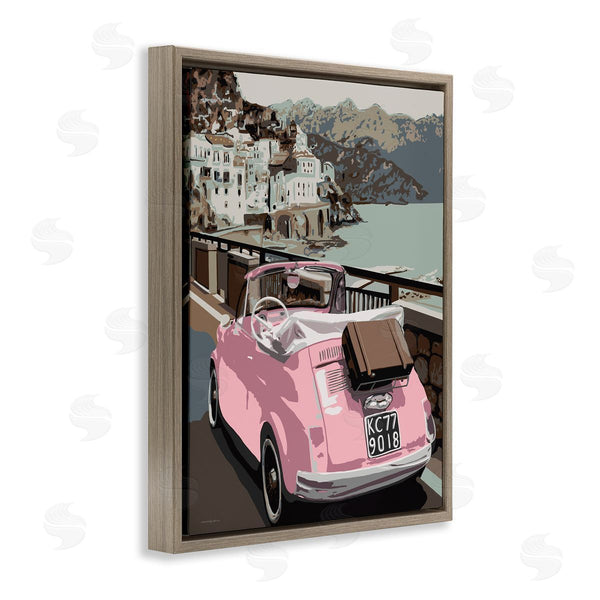 Stupell Industries Kamdon Kreations | Pink Car Cliffside Town On Waterfront Road Wall Art