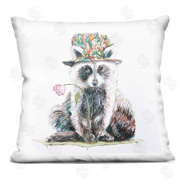 stupell industries Kamdon Kreations | Raccoon Hat Pink Flower Printed Throw Pillow
