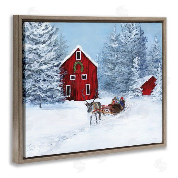 Stupell Industries Kamdon Kreations | Reindeer Pulling Sled Children Rural Niveous Landscape Wall Art
