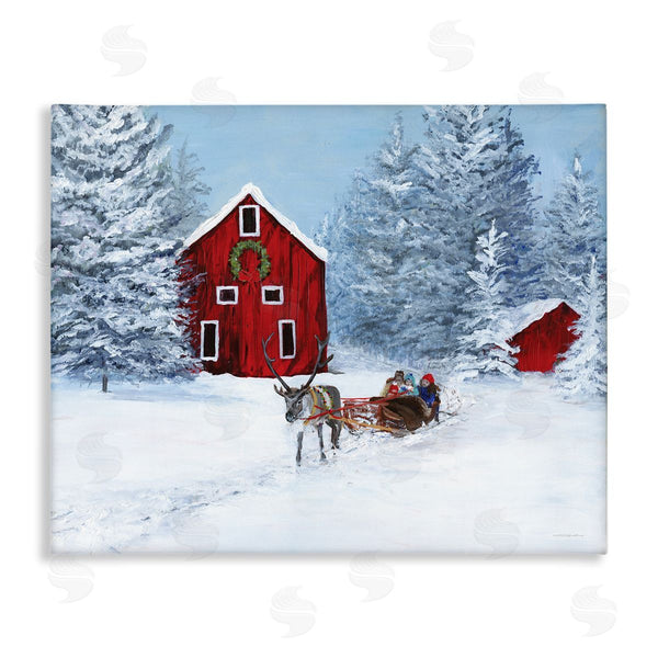 stupell industries Kamdon Kreations | Reindeer Pulling Sled Children Rural Niveous Landscape Wall Art