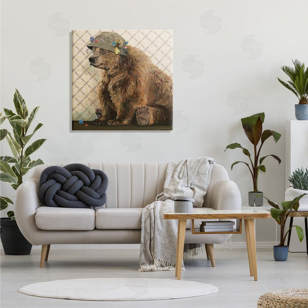Stupell Industries Kamdon Kreations | Rustic Brown Bear Wearing Fisherman's Hat Geometric Pattern Wall Art