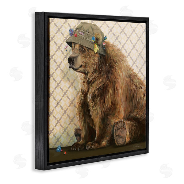 Stupell Industries Kamdon Kreations | Rustic Brown Bear Wearing Fisherman's Hat Geometric Pattern Wall Art