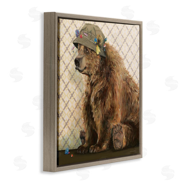 Stupell Industries Kamdon Kreations | Rustic Brown Bear Wearing Fisherman's Hat Geometric Pattern Wall Art