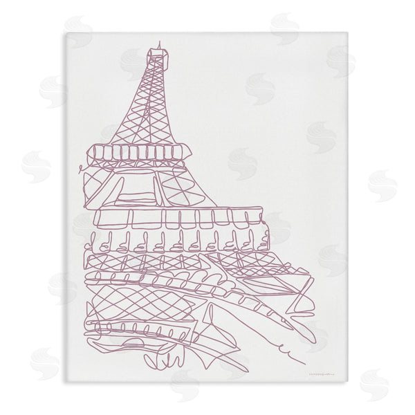 stupell industries Kamdon Kreations | Single Line Eiffel Tower Illustration Modern Minimal Architecture Wall Art