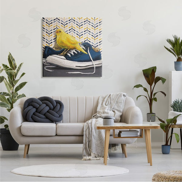 Stupell Industries Kamdon Kreations | Yellow Canary Blue Laced Sneakers Modern Abstract Pattern Wall Art