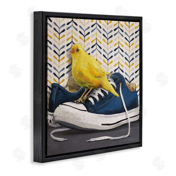 Stupell Industries Kamdon Kreations | Yellow Canary Blue Laced Sneakers Modern Abstract Pattern Wall Art