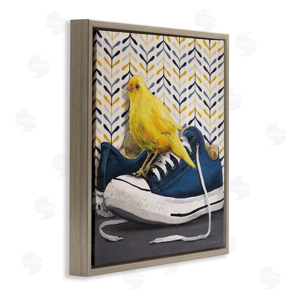 Stupell Industries Kamdon Kreations | Yellow Canary Blue Laced Sneakers Modern Abstract Pattern Wall Art