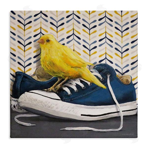 stupell industries Kamdon Kreations | Yellow Canary Blue Laced Sneakers Modern Abstract Pattern Wall Art