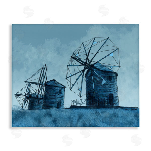 stupell industries Karen Dreyfus | Windmill Farm Blue Landscape