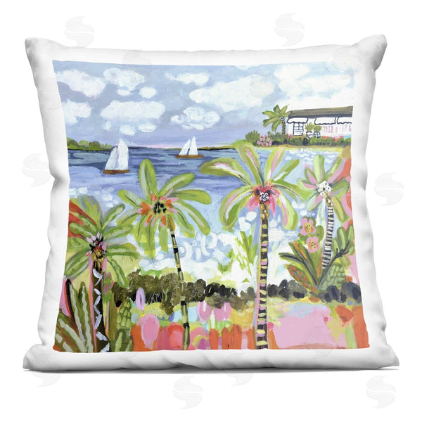 stupell industries Karen Fields | Palm Trees in Bright Sun Printed Throw Pillow