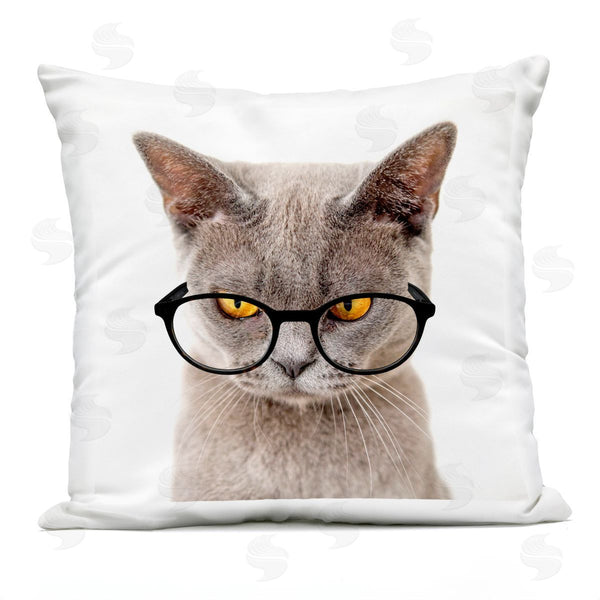 Stupell Industries Karen Smith | Fun Cat Yellow Eyes Glasses Printed Throw Pillow