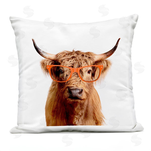 Stupell Industries Karen Smith | Fun Highland Cattle Orange Glasses Printed Throw Pillow