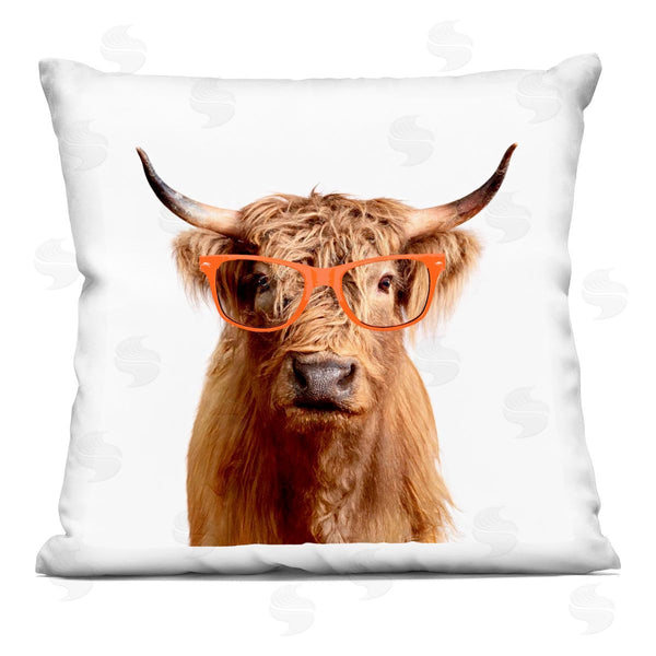 stupell industries Karen Smith | Fun Highland Cattle Orange Glasses Printed Throw Pillow