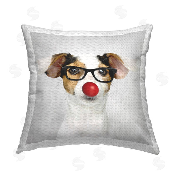 Stupell Industries Karen Smith | Funny Dog Red Nose Glasses Animal Printed Throw Pillow