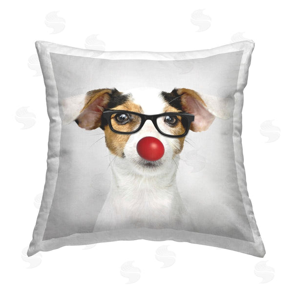stupell industries Karen Smith | Funny Dog Red Nose Glasses Animal Printed Throw Pillow