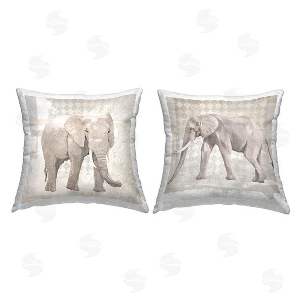 stupell industries Karen Smith | Muted Patterned Elephants Wildlife Printed Throw Pillow Set