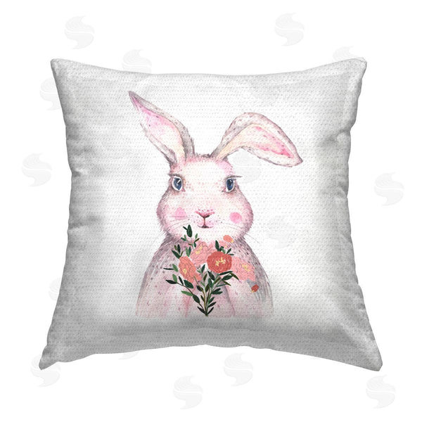 Stupell Industries Karen Smith | Pink Bunny With Flower Bouquet Printed Throw Pillow