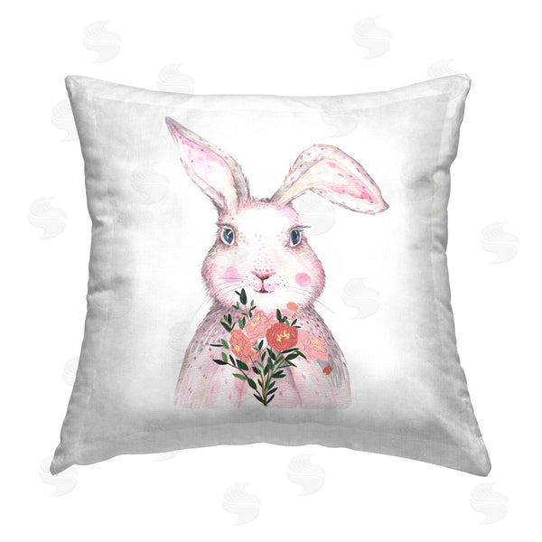 stupell industries Karen Smith | Pink Bunny With Flower Bouquet Printed Throw Pillow