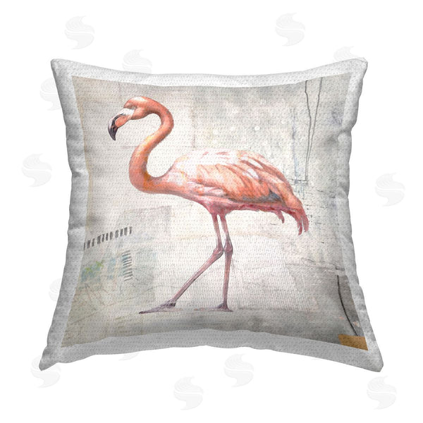 Stupell Industries Karen Smith | Rustic Patterned Flamingo Printed Throw Pillow