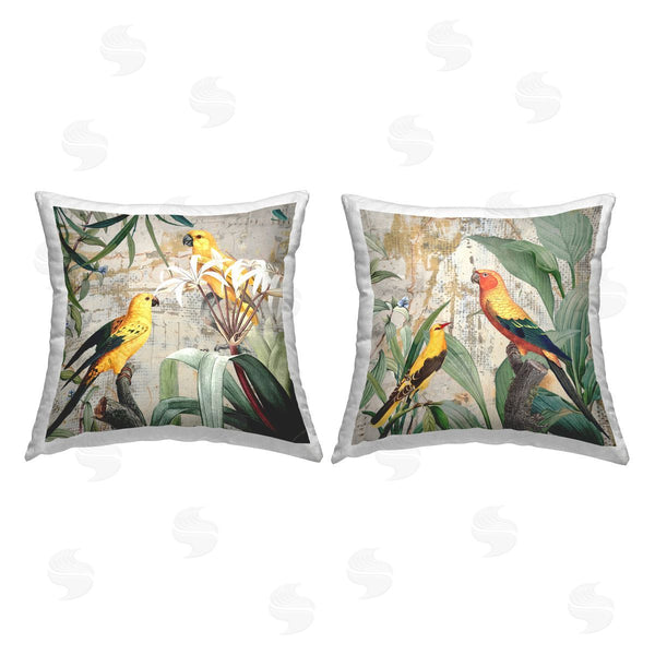 stupell industries Karen Smith | Yellow Parrots & Botanicals Printed Throw Pillow Set