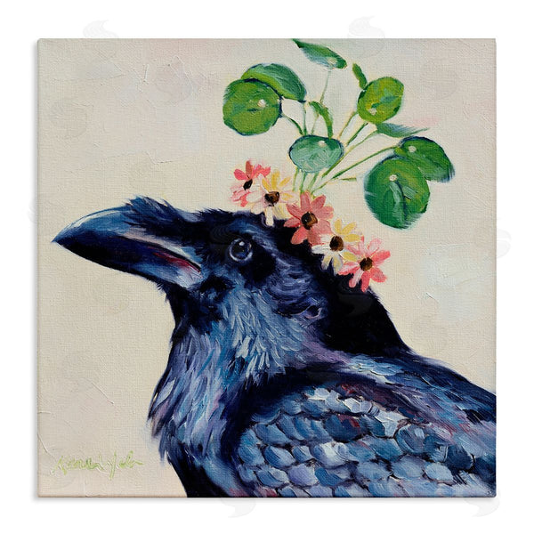stupell industries Karen Weber Fine Art | Black Crow with Floral Crown Wall Art