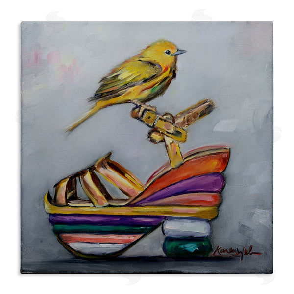 stupell industries Karen Weber Fine Art | Multi-Color Shoe with Yellow Warbler