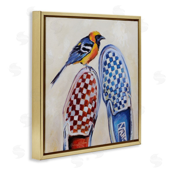 Stupell Industries Karen Weber Fine Art | Oriole Bird On Vintage Checkered Sneakers