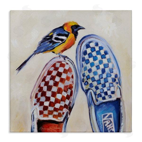 stupell industries Karen Weber Fine Art | Oriole Bird on Vintage Checkered Sneakers