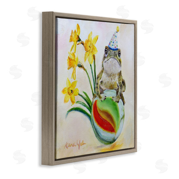 Stupell Industries Karen Weber Fine Art | Party Frog On Marble Yellow Daffodils