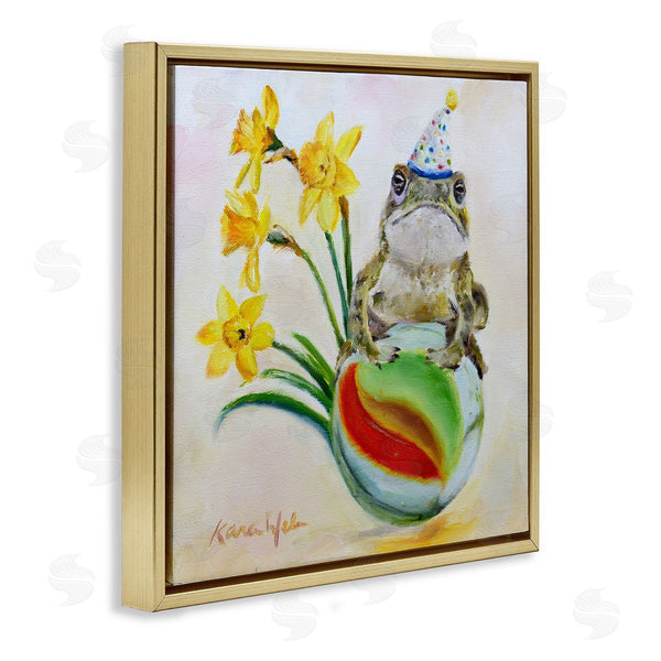 Stupell Industries Karen Weber Fine Art | Party Frog On Marble Yellow Daffodils