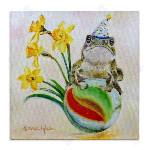 stupell industries Karen Weber Fine Art | Party Frog on Marble Yellow Daffodils