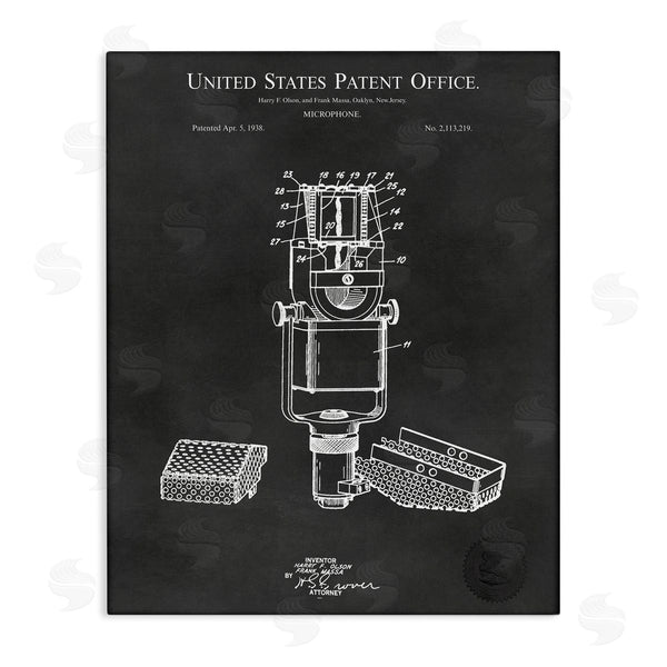 stupell industries Karl Hronek | Black Microphone Diagram Detailed Patent Design Wall Art