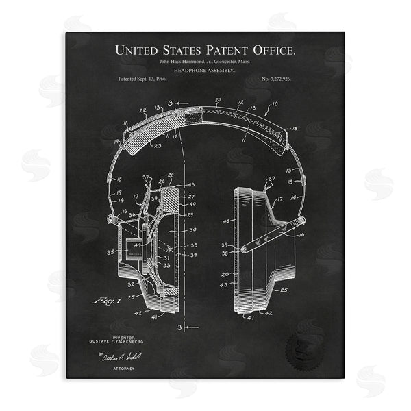 stupell industries Karl Hronek | Detailed Music Headphones Diagram Blueprint Patent Design Wall Art