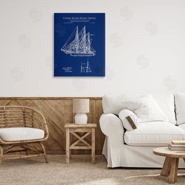 Stupell Industries Karl Hronek | Detailed Sailboat Ship Nautical Blueprint Outline Diagram Wall Art