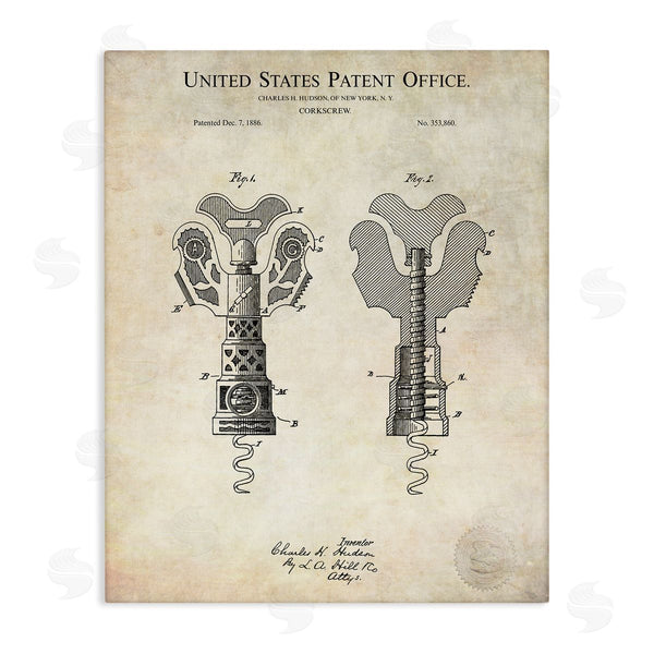 stupell industries Karl Hronek | Detailed Vintage Bottle Corkscrew Patent Blueprint Diagram Wall Art
