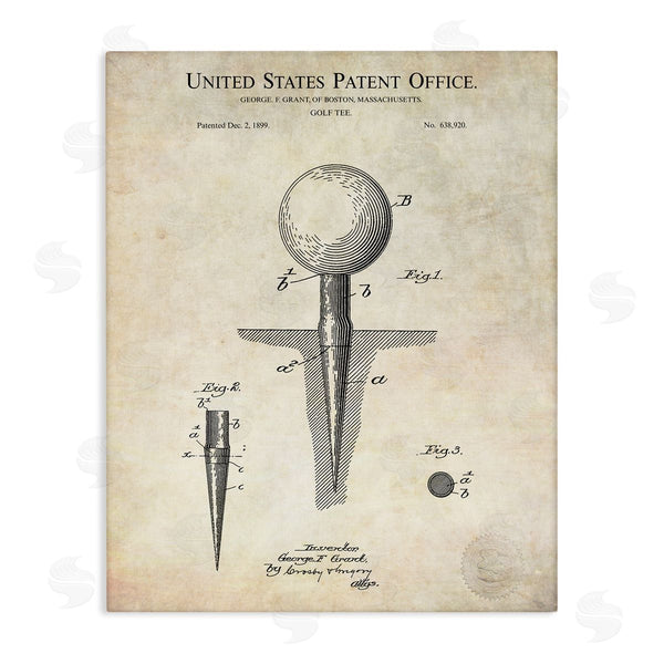 stupell industries Karl Hronek | Golf Ball Tee Patent Blueprint Diagram Outline Wall Art
